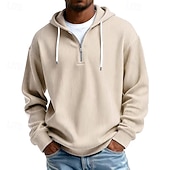 olcso férfi alapvető pulóverek-Férfi Kapucnis felsőrész Kordbársony Pulóver kapucnis pulóver Negyed cipzáros kapucnis pulóver Sárgabarack Vörösbor Fekete Fehér Világoszöld Kapucni Sima Cipzár Texturált Hétköznapi Napi Sport