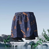 זול שחיית טרנקים ומכנסי לוח-בגדי ריקוד גברים מכנסי גלישה מכנסי שורט בגדי ים מכנסי שחייה אחיד הדפס 2 ב 1 עם תוחם דחיסה ייבוש מהיר בגדי ים תחתיות גלישה שייט בקאנו שנרקול קיץ