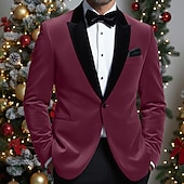 abordables blazer de fête-Veste blazer en velours pour homme, col fermé, mode Noël, fête, couleur unie, jaune, rouge, bleu, coupe ajustée, simple boutonnage, un bouton