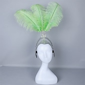 abordables Accesorios-Carnaval 2026 Accesorios Samba del Carnaval de Río Diadema de Showgirl de Plumas de Avestruz Blanca - Diadema de Cristales y Piedras - Accesorio de Vestuario Burlesque Gatsby para Festival de Brasil