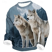 billige Dyretrykk-Herre Ulv 3D-utskrift Fleece Genser Daglig Fritid Fantasi Crew-hals Hjem Fest Gave Gateklær Blå 1 blå 2# Brun 3D-utskrift Høst Vinter Designer S M L XL XXL XXXL