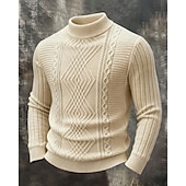 preiswerte Herrenpullover-Herren Pullover Strickpullover Gerippt Zopfmuster Stricken Normale Oberteile Gestrickt Einfarbig Stehkragen Mode Streetwear Lässig Alltagskleidung Bekleidung Herbst Winter Blau Schwarz S M L