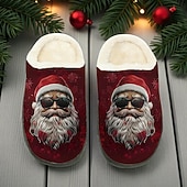 Недорогие Мужские рождественские туфли-Мужские тапочки с принтом Санта-Клауса — праздничное красное лицо Санта-Клауса со светодиодными лампами, уютные плюшевые тапочки для рождественского утра, отдыха и отдыха в праздники