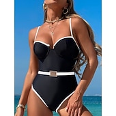 abordables Bañadores de una pieza-Bañador de tankini de 2 piezas para mujer con aros control de abdomen alta cintura esbelto sin espalda ropa de playa para vacaciones color sólido cuello en V sin mangas