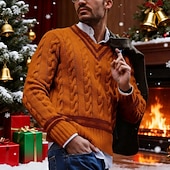 preiswerte Herrenpullover-Herren Weihnachtspullover Pullover Strickpullover Gerippt Stricken Normale Oberteile Gestrickt Farbblock V Ausschnitt Mode Basic Urlaub Alltagskleidung Bekleidung Herbst Winter Weiß Gelb S M L