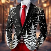 رخيصةأون زي مشهد عيد الميلاد-عيد الميلاد المجيد رجالي شجرة جاكيت بليزر معطف مريح متنفس فني كاجوال ملابس الحفلات والسهرات مناسب للبس اليومي مهرجان طباعة ثلاثية الأبعاد Buttons خريف &amp; شتاء حز كم طويل أسود أبيض