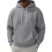 tanie podstawowe bluzy męskie-Męskie Bluza z Kapturem Bluzy z kapturem Waffle Zjechać na pobocze Czarny Biały Jasnozielony Rumiany róż Granatowy Kaptur Równina Kieszeń kangurka Teksturowany Codzienny Sport i turystyka Święto Moda