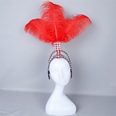 abordables Accesorios-Carnaval 2026 Accesorios Samba del Carnaval de Río Diadema de Showgirl de Plumas de Avestruz Blanca - Diadema de Cristales y Piedras - Accesorio de Vestuario Burlesque Gatsby para Festival de Brasil