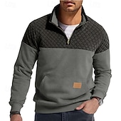 cheap Basic Sweatshirts-Men's Sweatshirt Waffle Sweatshirt Pullover Quarter Zip Sweatshirt Blue Army Green Burgundy Brown Khaki Standing Collar Plain Patchwork Color Block Textured Sports &amp; Outdoor Casual Daily Streetwear
