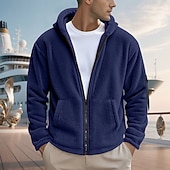 cheap Casual Jackets-Men's Winter Coat Teddy Coat Casual Jacket Outdoor Casual Thermal Warm Pocket Full Zip Fall Winter Plaid Streetwear Sports &amp; Outdoors Hooded Regular Dark Gray Black Navy Blue Khaki Jacket