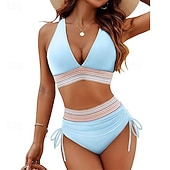 voordelige Surf Tankini's en Bikinis-Dames Gerimpeld badpak Bikini-sets Zwemkleding Effen Zwemkleding Licht Blauw Zwart Ademend Mouwloos - Surfen Strand Zwemmen Zomer