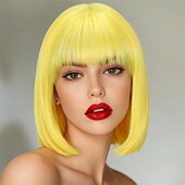 baratos Perucas de Carnaval-Peruca de Carnaval 2026 Loiro Vermelho Preta Liso Bob Curto Peruca sintética para festivais Mardi Gras Parada Cabelo para fantasia de cosplay para Feminino