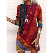 tanie Sukienki z kapturem i bluzą-Damskie Sukienka mini Sukienka dresowa Codzienne sukienki Zabytkowe Codzienny Biuro Urlop Regularny Geometryczny Kolorowy blok Długi rękaw Półgolf Czarny Biały Wino Szary Wiosna Jesień