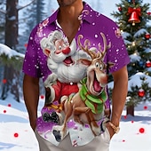  Christmas Men's Santa Claus Reindeer funny christmas Shirt Button Up Shirt Short Sleeve Funny Holiday Summer Spring Turndown 3D Print Collared Shirts Front One Pocket Blue White Red Purple