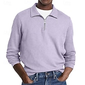 economico Polo classica da uomo-Per uomo Polo Polo con zip a un quarto Abbigliamento quotidiano Data Zip a un quarto Manica Lunga Moda Essenziale Semplice Cerniera Primavera Autunno Vestibilità regolare Nero Bianco Verde militare