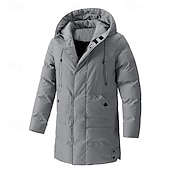 abordables Plumas y parkas de hombre-Hombre Abrigo de invierno Chaqueta acolchada Bolsillo Poliéster Vacaciones Ropa Cotidiana Cita Largo Moda Casual Cómodo Mantiene abrigado Otoño Invierno Color sólido/liso Negro Verde Trébol Gris