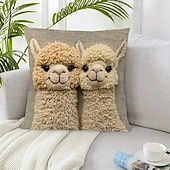 cheap Throw Pillows,Inserts &amp; Covers-Two Alpacas Single Side Printed Pillow Covers with 2D Flat Print 45x45cm Decorative Cushion Cases for Home Living Room Bedroom Sofa Accent Throw Pillows