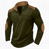 abordables camisetas basicas-Hombre Camiseta superior Manga Larga Cuello Mao Primavera &amp; Otoño Bloque de color Moda Design Básico Cerrar Plisado Vacaciones Calle Noche Azul Marino Camiseta superior para hombre