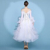 cheap Competition Wear-Ballroom Dance Dress Pleats Splicing Crystals / Rhinestones Women's Performance Training Long Sleeve High Spandex Mesh