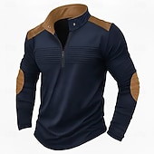 abordables camisetas basicas-Hombre Camiseta superior Manga Larga Cuello Mao Primavera &amp; Otoño Bloque de color Moda Design Básico Cerrar Plisado Vacaciones Calle Noche Azul Marino Camiseta superior para hombre