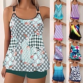 Χαμηλού Κόστους Τανκίνι-Γυναικείο Τανκίνι 2 Κομμάτια Μαγιό Σορτσάκι Έλεγχος Κοιλιάς Ψηλόμεσο Λεπτό Χωρίς Πλάτη Θέρετρο Παραλίας Ombre Λουλούδια U Λαιμός Αμάνικο Μαγιό