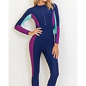 cheap One Pieces Rash Guards-Women's Full Body Rash Guard One Piece Surfing Suit Color-blocking with Built in Bra  UPF 50+ Tummy Control Long Sleeve Diving Suit Surfing Canoeing Snorkeling Winter