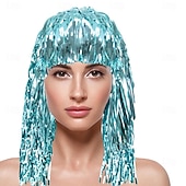 abordables Pelucas de carnaval-Peluca de carnaval 2026 Rubio Rosa Rojo Rizado Media Peluca sintética para festival Carnaval Desfile Cabello para disfraz de cosplay para Mujer