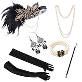 abordables Accesorios y más-Conjunto Rugido 20s 1920s Retro Antiguo Diadema de estilo flapper Para la Cabeza Conjunto de accesorios El gran Gatsby Chica de la aleta Pluma Disfraz Mujer Navidad Carnaval Mascarada Fiesta temática