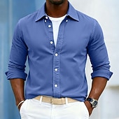 cheap Men's Smart Casual Shirts-Men's Shirt Casual Shirt Button Up Shirt Acid Wash Shirt Navy Blue Gray Long Sleeve Plain Lapel Casual Daily Clothing Apparel Fashion Modern Smart Casual