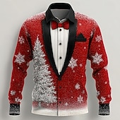 economico Costume di Natale-Natale Per uomo Costume di Natale Colletto finto e design del vestito Camicia da smoking stampata con cravatta Camicia Camicia con Bottoni Manica Lunga Divertente All'aperto Ferie Primavera Autunno