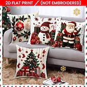 abordables Literie de Noël-Housse de coussin bonhomme de neige de Noël, imprimée en 2D, douce et moelleuse, pour canapé, salon et décoration de Noël.