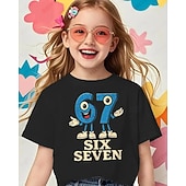 cheap Girl's 3D Playful Humor-Cotton Kids Girls' Black Graphic Funny Slang 67 T shirt Tee Crew Neck Short Sleeve Vacation Sports &amp; Outdoor Dailywear Streetwear Casual Printing Summer