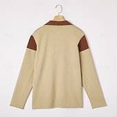 preiswerte T-Shirt mit Waffelstrick-Herren Waffel-T-Shirt Langarm V Ausschnitt Revers Herbst Frühling &amp; Herbst Einfarbig Mode Basic Lässig Farbblock Lässig Straße Sport Schwarz Marineblau Kaki Top T-Shirt für Herren