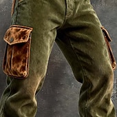 baratos Calças Cargo-Homens Calças Cargo Calça cargo Calças de Veludo Calças de trabalho Calça casual Cintura elástica Bolso multi Perna reta Bloco de cor Retalhos Respirável Comprimento total Ao ar livre Casual Diário