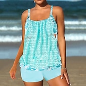 abordables Tankinis-Mujer Bañadores 2 piezas Slips Traje de baño Espalda al Aire Vacaciones Ropa de playa Graphic Leopardo Escote Redondo Sin Mangas Trajes de baño