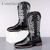 voordelige Cowboy &amp; Western Boots-Bruine cowboylaarzen van imitatieleer voor heren – klassieke westernstijl met geborduurde details, perfect voor kerstfeestjes en casual uitjes