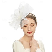 billige Fascinatorer-Hodepryd Fjær Tøy Bryllup Bursdag Hesteløp Elegant Årgang Klassisk Med Fjær Tyll Hodeplagg Hodeplagg