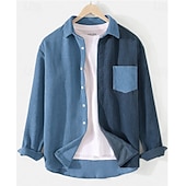 billiga Smart Casual skjortor för män-Herr Skjorta Casual skjorta Manchesterskjorta Knapp upp skjorta Blå Gul Rubinrött Marinblå Grön Långärmad Nedvikt Ledigt Utomhus Färgblock Kläder Vintage Mode Smart Casual