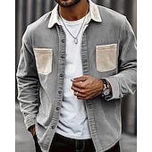 economico camicia da uomo con bottoni-Per uomo Camicia Camicia casual Camicia di Velluto a Coste Camicia con Bottoni Blu Nero Verde militare Grigio Manica Lunga Blocco di colori Collo ripiegato Vacanza Casuale Tasche Multiple