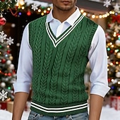 Недорогие мужской пуловер-свитер-Муж. Свитер жилет Платье-свитер Пуловер Свитер Жилет Вязаный свитер Рельефный узор Кабель Вязать Обычные топы Трикотаж Контрастных цветов V-образный вырез Мода На каждый день Отпуск На каждый день