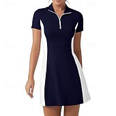 tanie Sukienka damska-Damskie Kolorowy blok Sukienka do tenisa Sukienka sportowa Szybkie wysychanie Elastyczny Oddychający Bransoletka tenisowa Obuwie sportowe Bieganie Kołnierz zapinany na zamek Sukienka Czarny Biały