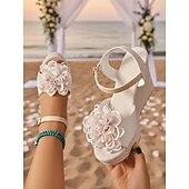 economico Damigella d&amp;#39;onore-sandali con zeppa da donna - tacchi a spillo con cinturino alla caviglia floreale, scarpe da sposa romantiche perfette per matrimoni in spiaggia e cerimonie estive
