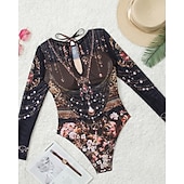 Χαμηλού Κόστους Rash Guards One Pieces-Γυναικεία Προστατευτικά Μαγιό Ολόσωμα μαγιό Γραφική Μπόχο Δίχτυ Προστασία UV Αναπνέει Μακρυμάνικο Μαγιό Σέρφινγκ Παραλία Διακοπές Άνοιξη