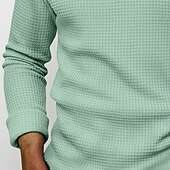 baratos Camisas Popover Masculinas-Homens Camisa Social Camisa Waffle Camisa casual Camisa de colarinho de banda camisa de botão Vinho Azul Marinha Verde Azul Claro Manga Longa Tecido Lapela Henley Casual Diário Roupa Moda Moderno