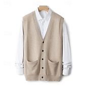 economico Maglioni di lana da uomo-maglione cardigan da uomo in pura lana e cashmere di alta qualità, scollo a V, classico, lavorato a maglia, con tasche e bottoni, tinta unita, morbido, caldo e traspirante.