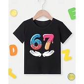  Cotton Kids Girls' Black White Graphic Funny Slang 67 T shirt Tee Crew Neck Short Sleeve Vacation Sports & Outdoor Dailywear Active Designer Casual Printing Summer