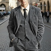 economico Abiti formali-Uomo Abito in velluto a coste Casuale Affari Nero Borgogna Autunno &amp; Inverno Tuta Bavero classico Quotidiano Affari A righe Vestibilità su misura 3 pezzi Monopetto Due Bottoni