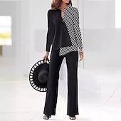 abordables Trajes de blusa para mujer-Mujer Conjuntos de pantalones parte superior del bolero Manga Larga Escote en Pico A Rayas Moda Ropa de calle Casual Diario Exterior Negro Primavera Holgado