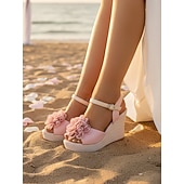 economico Damigella d&amp;#39;onore-sandali con zeppa da donna - tacchi a spillo con cinturino alla caviglia floreale, scarpe da sposa romantiche perfette per matrimoni in spiaggia e cerimonie estive