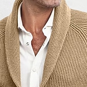 preiswerte Herren Strickjacke-Herren Pullover Strickjacke Gerippt Stricken Normale Oberteile Knopf hoch Gestrickt Einfarbig Schalkragen Urlaub Mode Lässig Alltagskleidung Bekleidung Frühling &amp; Herbst Herbst Winter Schwarz Braun M